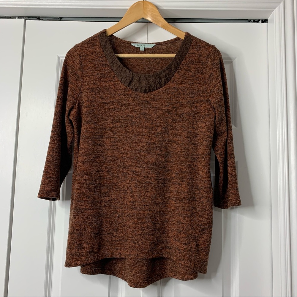 Cleo Petites Copper and Black 3/4 sleeve High-Low Scoop Neck Women’s Top Size M